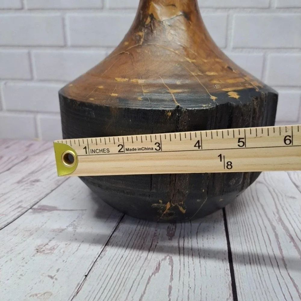 VTG Live Edge Sculptural Solid Wood Vessel Vase Weedpot Home Decor, 9in Tall